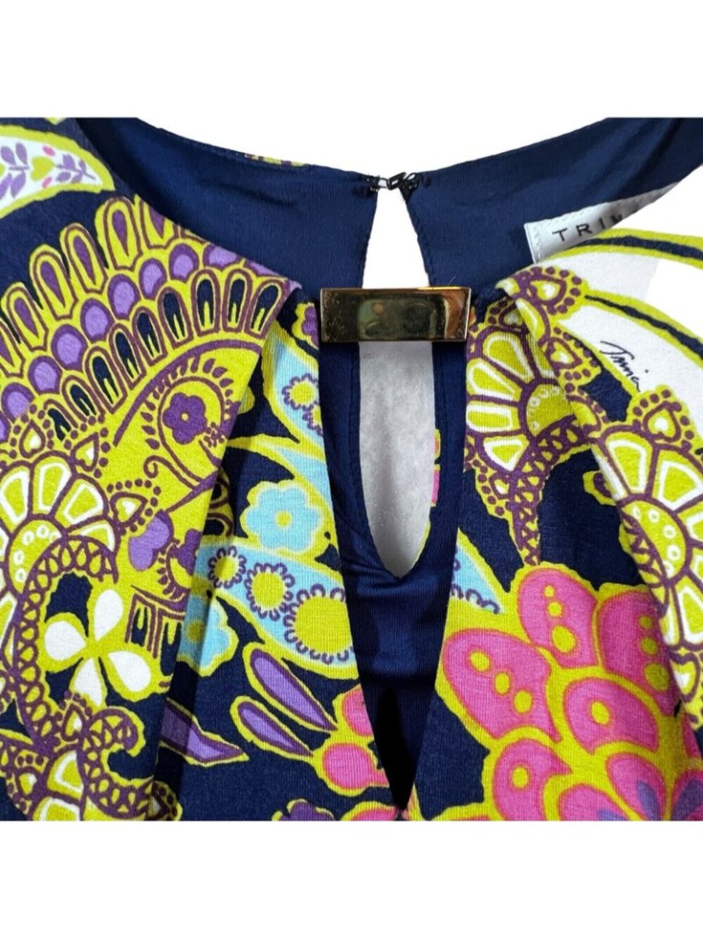 Trina Turk Floral Paisley Shift Dress 6 Hippie Boho Kaleidoscope Lined Keyhole - Picture 5 of 12